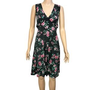 Torrid Floral Babydoll Dress 1X Empire Waist Jersey Knit Black Multi Casual